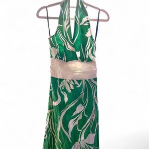 Roulette Strapless Green and White Dress